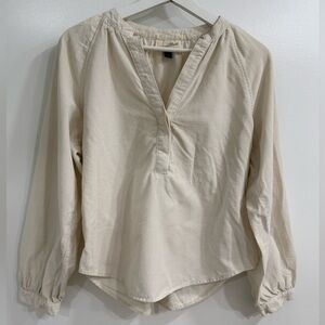 Universal Thread Tan Cream Blouse with Cuffed Sleeves and Mandarin Collar